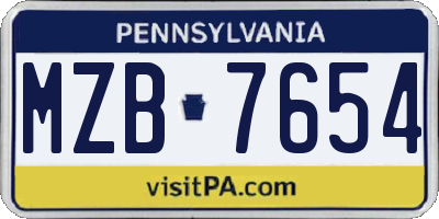 PA license plate MZB7654