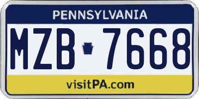 PA license plate MZB7668