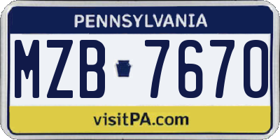 PA license plate MZB7670