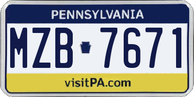 PA license plate MZB7671