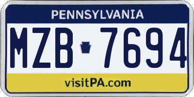 PA license plate MZB7694