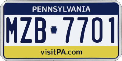 PA license plate MZB7701