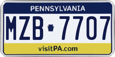 PA license plate MZB7707