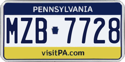 PA license plate MZB7728