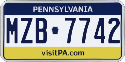 PA license plate MZB7742