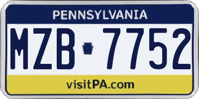 PA license plate MZB7752
