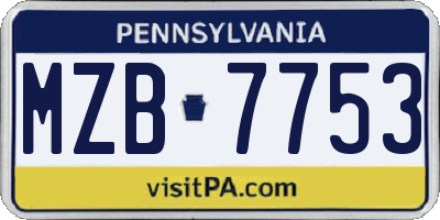 PA license plate MZB7753
