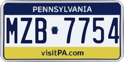 PA license plate MZB7754
