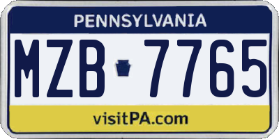 PA license plate MZB7765