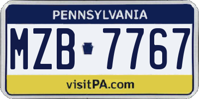 PA license plate MZB7767