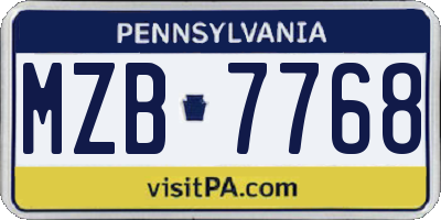 PA license plate MZB7768