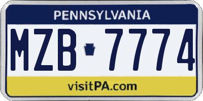 PA license plate MZB7774