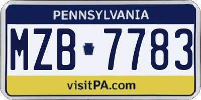 PA license plate MZB7783