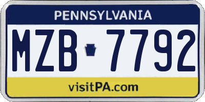 PA license plate MZB7792