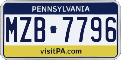 PA license plate MZB7796