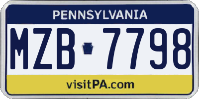 PA license plate MZB7798