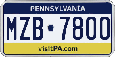 PA license plate MZB7800