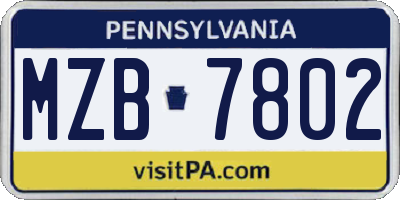 PA license plate MZB7802