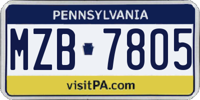 PA license plate MZB7805