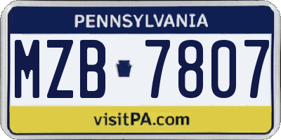 PA license plate MZB7807
