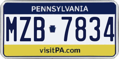 PA license plate MZB7834