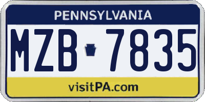 PA license plate MZB7835