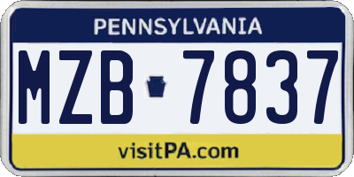 PA license plate MZB7837
