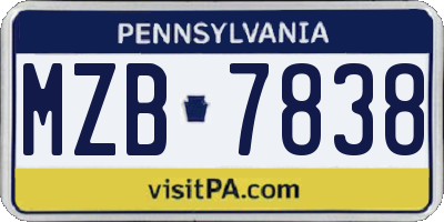 PA license plate MZB7838