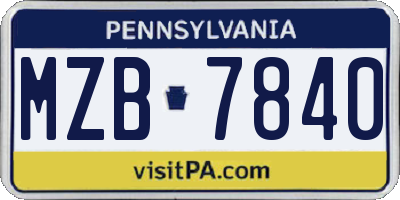 PA license plate MZB7840