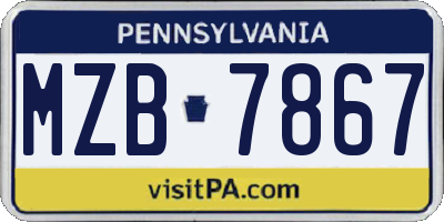 PA license plate MZB7867