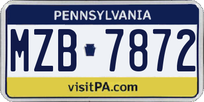 PA license plate MZB7872