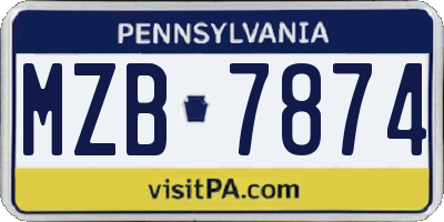 PA license plate MZB7874