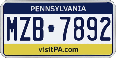PA license plate MZB7892