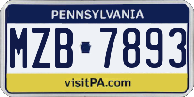 PA license plate MZB7893