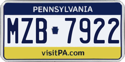 PA license plate MZB7922