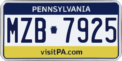 PA license plate MZB7925