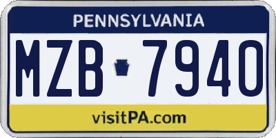PA license plate MZB7940