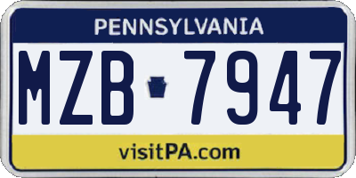 PA license plate MZB7947