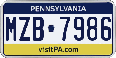 PA license plate MZB7986