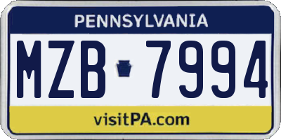PA license plate MZB7994