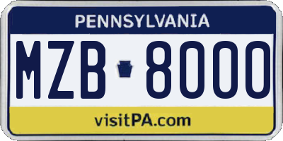 PA license plate MZB8000