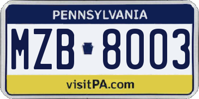 PA license plate MZB8003