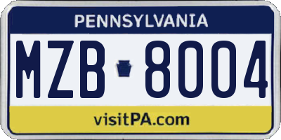 PA license plate MZB8004