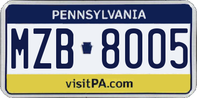 PA license plate MZB8005