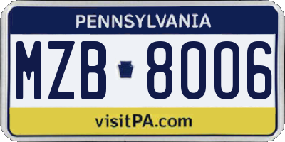 PA license plate MZB8006