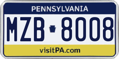 PA license plate MZB8008