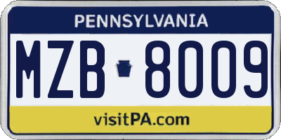 PA license plate MZB8009