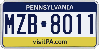 PA license plate MZB8011