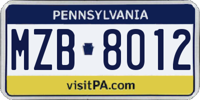 PA license plate MZB8012