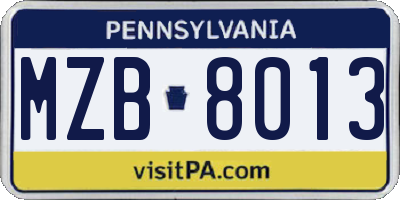 PA license plate MZB8013